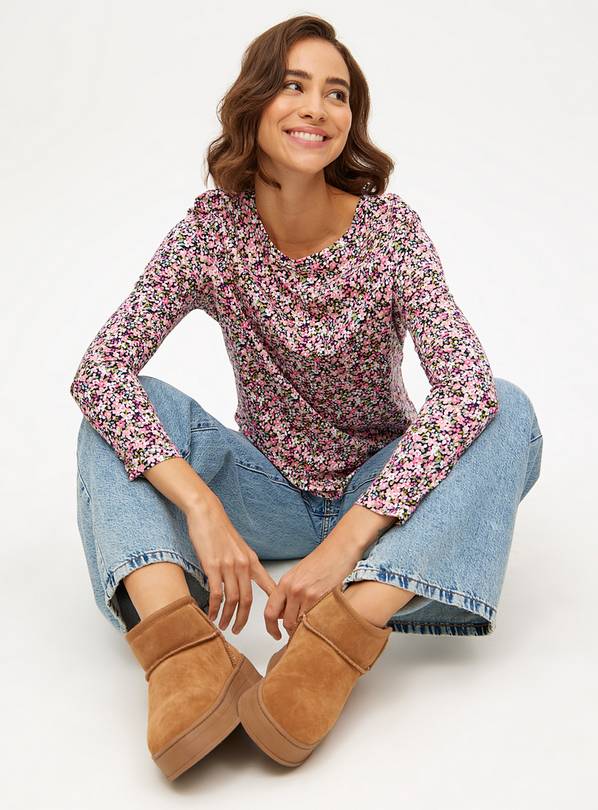 Pink Floral Print Regular Fit Long Sleeve Top 8